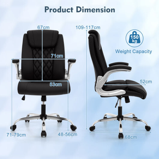 Modern Height Adjustable PU Leather Office Chair with Rocking Function-Black LuxuryLifeWay Online Store