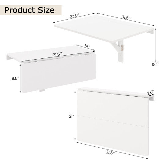 31.5 x 23.5 Inch Wall Mounted Folding Table for Small Spaces-White LuxuryLifeWay Online Store