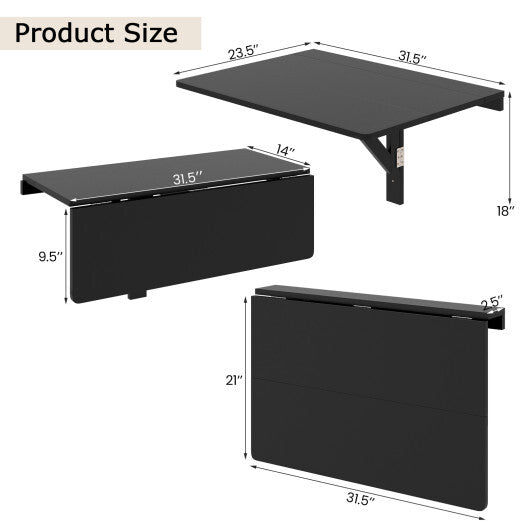 31.5 x 23.5 Inch Wall Mounted Folding Table for Small Spaces-White LuxuryLifeWay Online Store