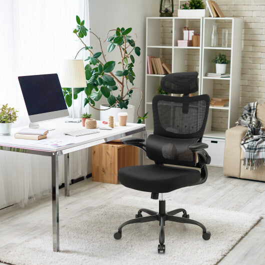 Mesh Office Chair with Adaptive Lumbar Support  Flip-up Armrests  Reclining Backrest-Black LuxuryLifeWay Online Store