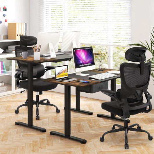 Mesh Office Chair with Adaptive Lumbar Support  Flip-up Armrests  Reclining Backrest-Black LuxuryLifeWay Online Store