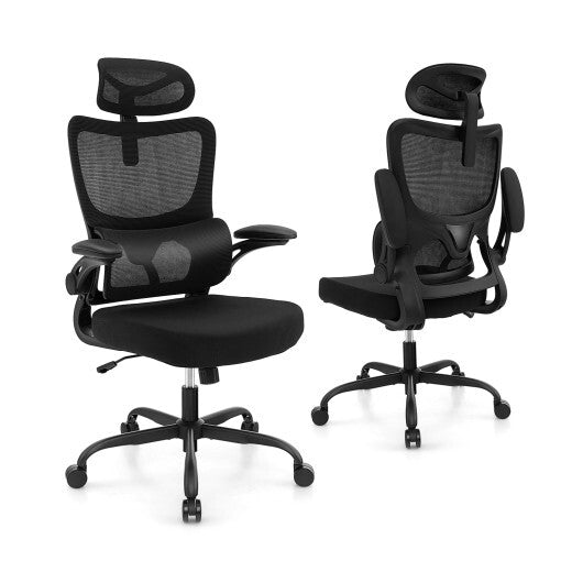 Mesh Office Chair with Adaptive Lumbar Support  Flip-up Armrests  Reclining Backrest-Black LuxuryLifeWay Online Store