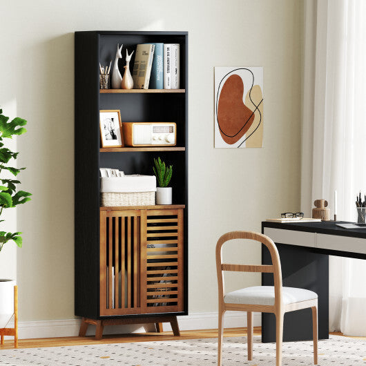 70 Inch 5-Tier Bookshelf with Reversible Adjustable Shelf-Black LuxuryLifeWay Online Store