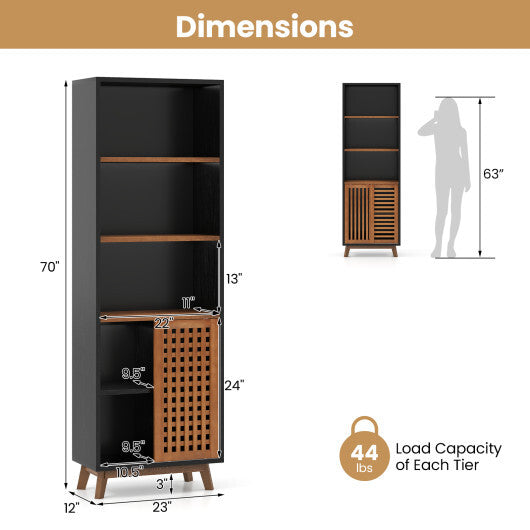 70 Inch 5-Tier Bookshelf with Reversible Adjustable Shelf-Black LuxuryLifeWay Online Store