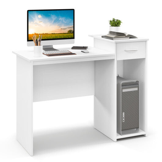 Computer Desk with Drawer Modern Laptop PC Desk with Adjustable Shelf and Cable Hole-White LuxuryLifeWay Online Store