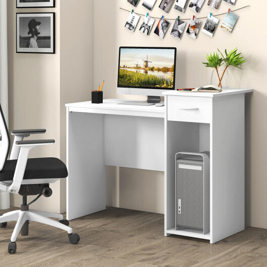 Computer Desk with Drawer Modern Laptop PC Desk with Adjustable Shelf and Cable Hole-White LuxuryLifeWay Online Store