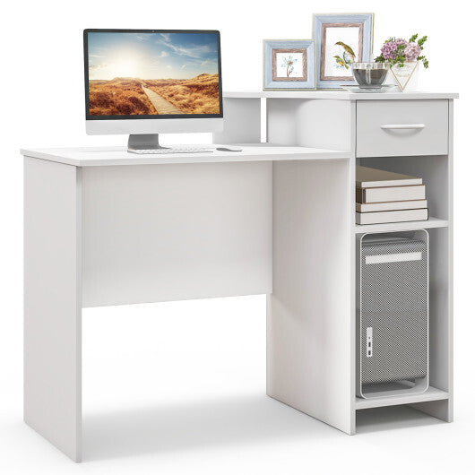 Computer Desk Modern Laptop PC Desk with Adjustable Shelf and Cable Hole-White LuxuryLifeWay Online Store