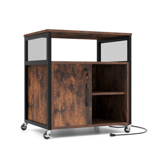 File Cabinet on Wheels with Charging Station and Cable Management Hole-Gray LuxuryLifeWay Online Store