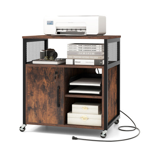 File Cabinet on Wheels with Charging Station and Cable Management Hole-Gray LuxuryLifeWay Online Store