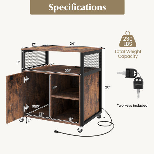 File Cabinet on Wheels with Charging Station and Cable Management Hole-Gray LuxuryLifeWay Online Store