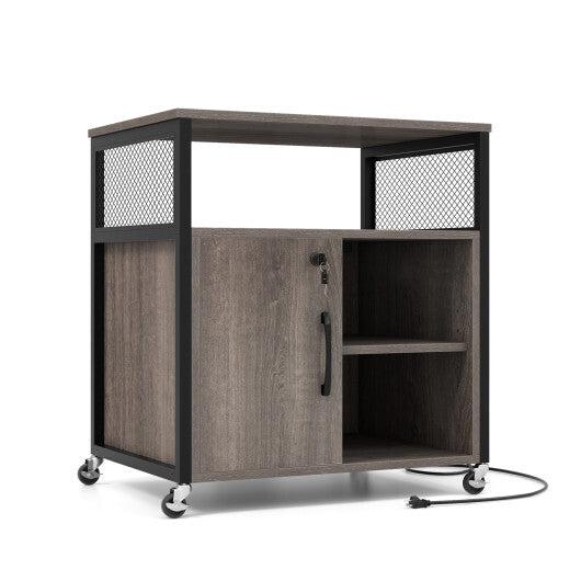 File Cabinet on Wheels with Charging Station and Cable Management Hole-Gray LuxuryLifeWay Online Store