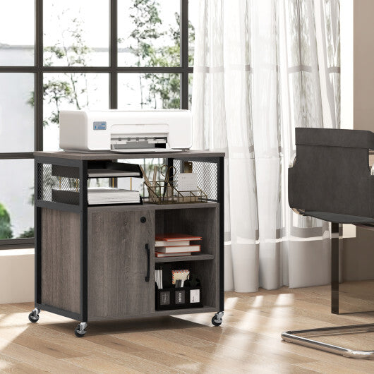 File Cabinet on Wheels with Charging Station and Cable Management Hole-Gray LuxuryLifeWay Online Store