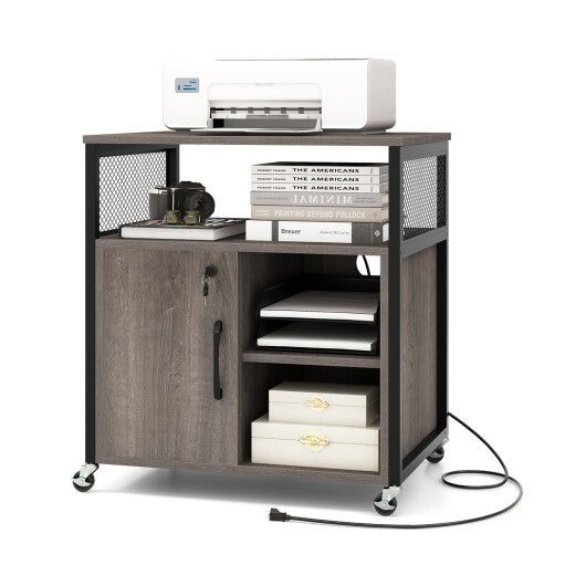 File Cabinet on Wheels with Charging Station and Cable Management Hole-Gray LuxuryLifeWay Online Store