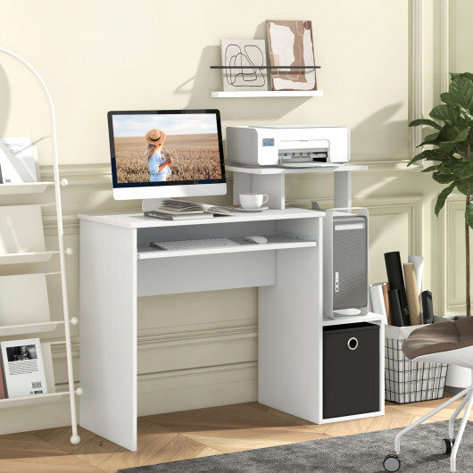 Space-saving Computer Desk with Pull-out Keyboard Tray-White LuxuryLifeWay Online Store