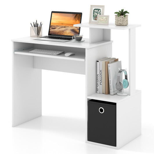 Space-saving Computer Desk with Pull-out Keyboard Tray-White LuxuryLifeWay Online Store