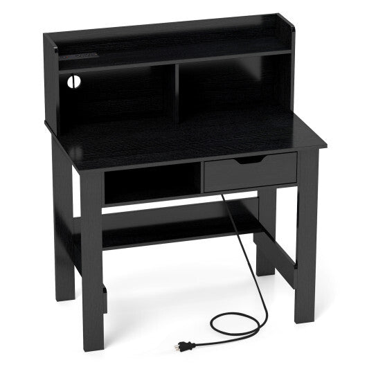 Computer Desk with Power Outlets USB Ports and Type-C-Black