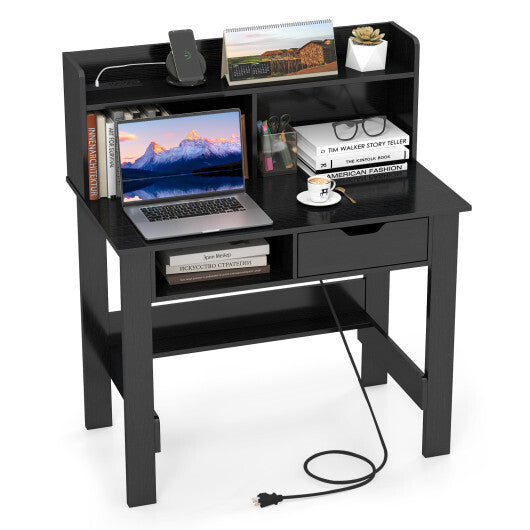 Computer Desk with Power Outlets USB Ports and Type-C-Black