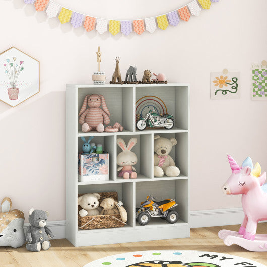 7-Section Freestanding Bookshelf for Kids Room Classroom Daycare Nursery-White LuxuryLifeWay Online Store