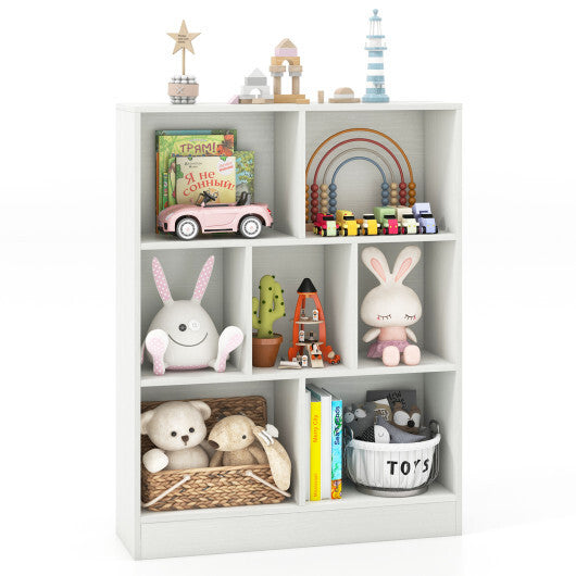 7-Section Freestanding Bookshelf for Kids Room Classroom Daycare Nursery-White LuxuryLifeWay Online Store