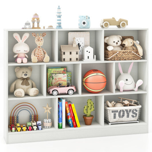 41 inches Wooden Toy Storage Organizer with 10 Cubes for Classroom Daycare Nursery Kindergarten-White LuxuryLifeWay Online Store