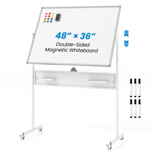 Mobile Whiteboard Adjustable Double-Sided Magnetic Board with Pegboard-White LuxuryLifeWay Online Store