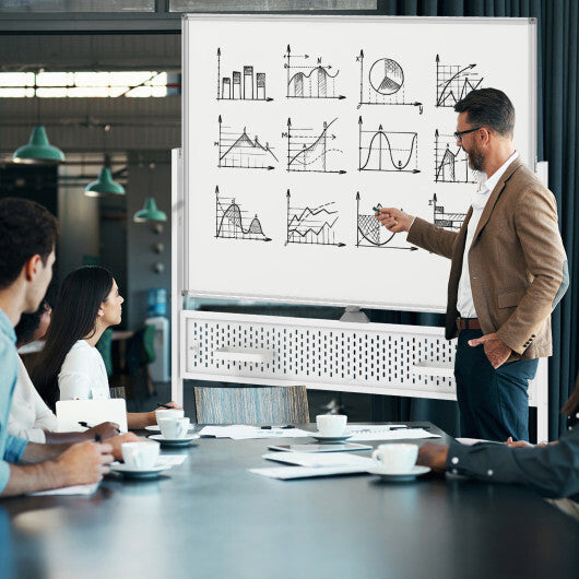 Mobile Whiteboard Adjustable Double-Sided Magnetic Board with Pegboard-White LuxuryLifeWay Online Store