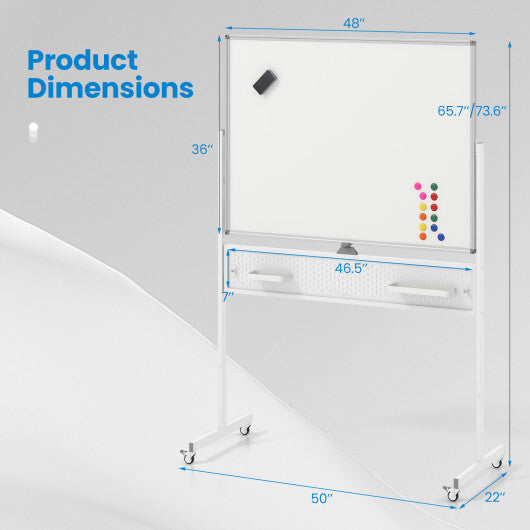 Mobile Whiteboard Adjustable Double-Sided Magnetic Board with Pegboard-White LuxuryLifeWay Online Store