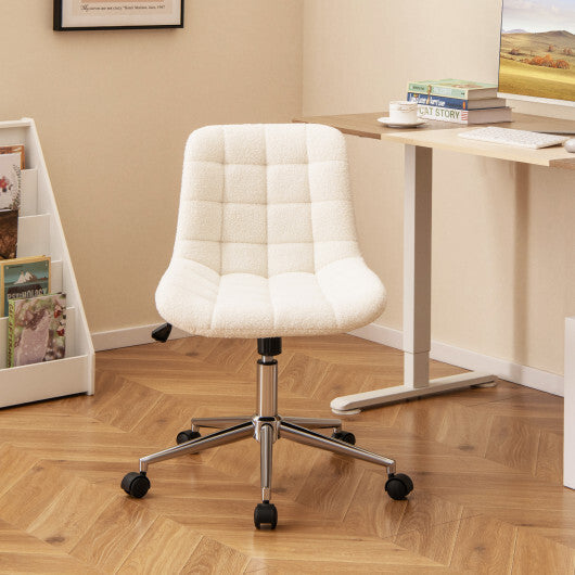 Teddy Fleece Armless Office Chair Makeup Vanity Chair-White - Color: White LuxuryLifeWay Online Store