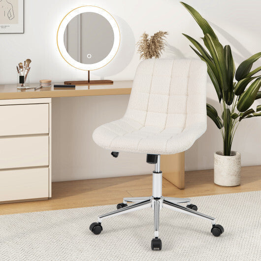Teddy Fleece Armless Office Chair Makeup Vanity Chair-White - Color: White LuxuryLifeWay Online Store