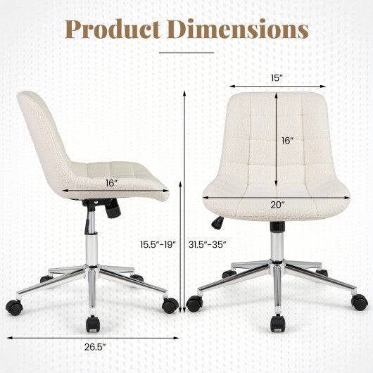 Teddy Fleece Armless Office Chair Makeup Vanity Chair-White - Color: White LuxuryLifeWay Online Store