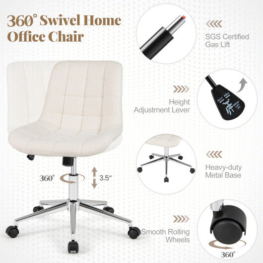 Teddy Fleece Armless Office Chair Makeup Vanity Chair-White - Color: White LuxuryLifeWay Online Store