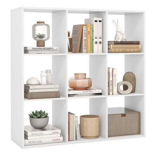 9 Cube Bookshelf with Back Guardrail for Living Room Bedroom-White