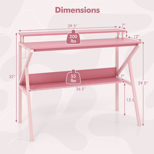 Space Saving Computer Desk with Monitor Stand and Extra Storage Shelf for Work Study-Black