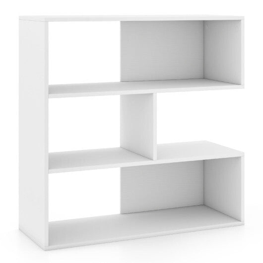 Concave Bookshelf with 3 Open Shelves & Anti-Toppling Device for Living Room-White LuxuryLifeWay Online Store