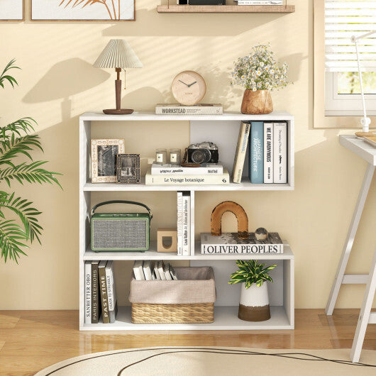 Concave Bookshelf with 3 Open Shelves & Anti-Toppling Device for Living Room-White LuxuryLifeWay Online Store