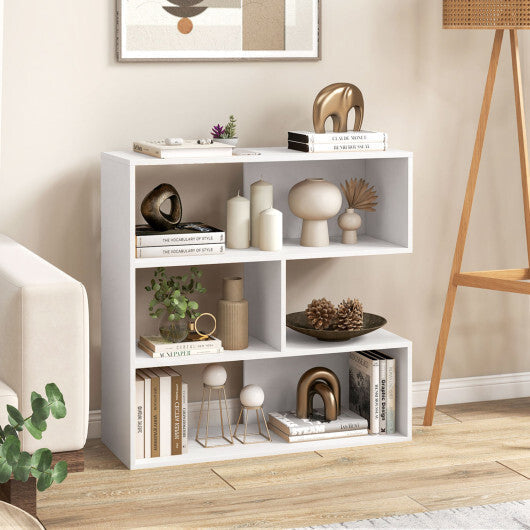 Concave Bookshelf with 3 Open Shelves & Anti-Toppling Device for Living Room-White LuxuryLifeWay Online Store