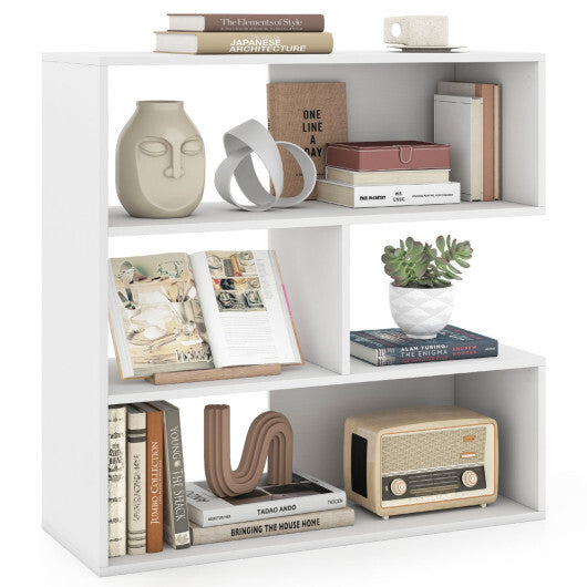 Concave Bookshelf with 3 Open Shelves & Anti-Toppling Device for Living Room-White LuxuryLifeWay Online Store