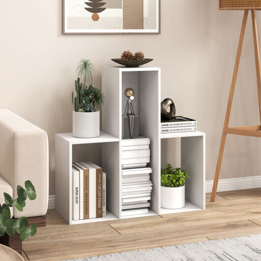Convex Bookshelf with 3 Open Shelves & Anti-Toppling Device for Living Room-White LuxuryLifeWay Online Store