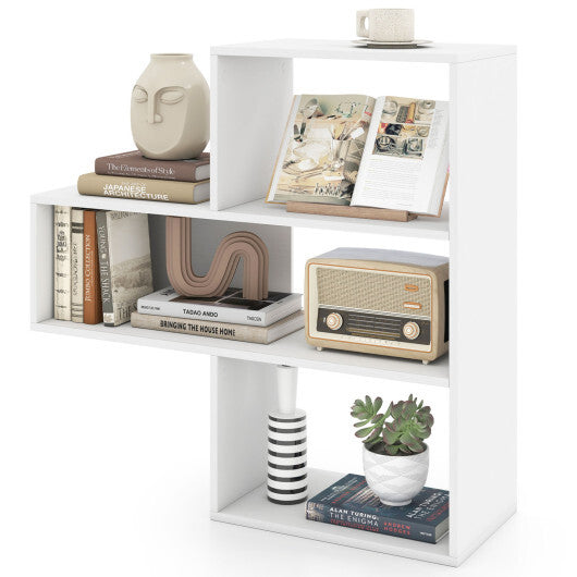 Convex Bookshelf with 3 Open Shelves & Anti-Toppling Device for Living Room-White LuxuryLifeWay Online Store