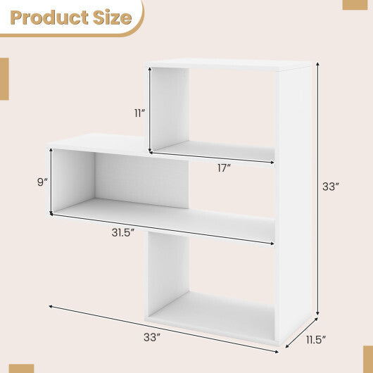 Convex Bookshelf with 3 Open Shelves & Anti-Toppling Device for Living Room-White LuxuryLifeWay Online Store
