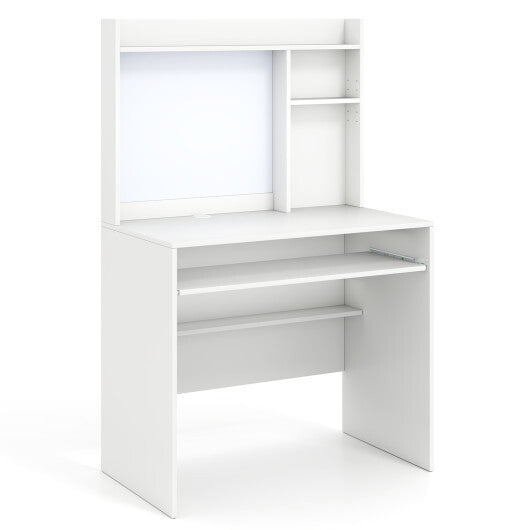 Compact Office Computer Desk with Hutch Magnetic Whiteboard-White LuxuryLifeWay Online Store