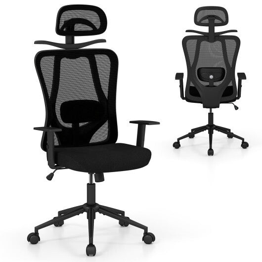Ergonomic Office Chair with 3D Headrest and Reclining Backrest-Black LuxuryLifeWay Online Store