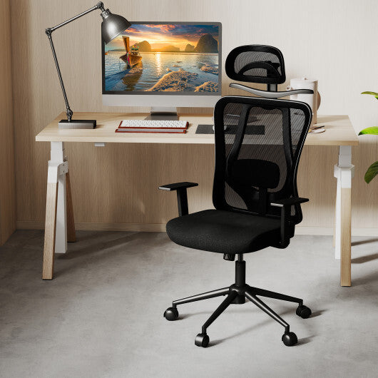 Ergonomic Office Chair with 3D Headrest and Reclining Backrest-Black LuxuryLifeWay Online Store