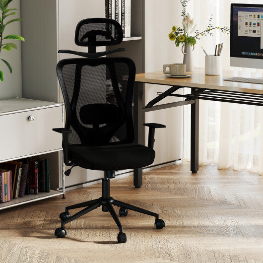 Ergonomic Office Chair with 3D Headrest and Reclining Backrest-Black LuxuryLifeWay Online Store