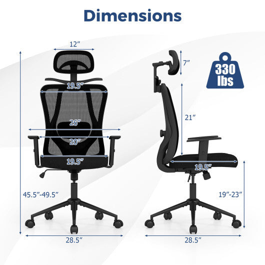 Ergonomic Office Chair with 3D Headrest and Reclining Backrest-Black LuxuryLifeWay Online Store
