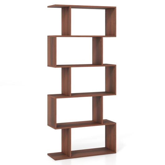 5-Tier S-Shaped Bookshelf with Anti-Tip Kit for Living Room Home Office-Walnut LuxuryLifeWay Online Store