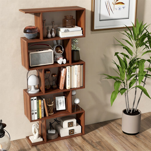 5-Tier S-Shaped Bookshelf with Anti-Tip Kit for Living Room Home Office-Walnut LuxuryLifeWay Online Store