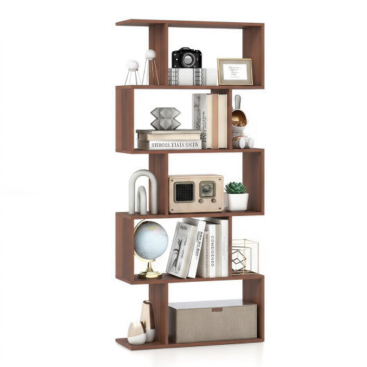 5-Tier S-Shaped Bookshelf with Anti-Tip Kit for Living Room Home Office-Walnut LuxuryLifeWay Online Store