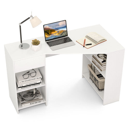 48 Inches L Shaped Corner Executive Computer Desk with Drawer-White
