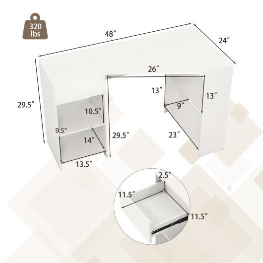 48 Inches L Shaped Corner Executive Computer Desk with Drawer-White